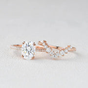 Oval Cut Moissanite Double Claw Engagement Ring with Matching Band